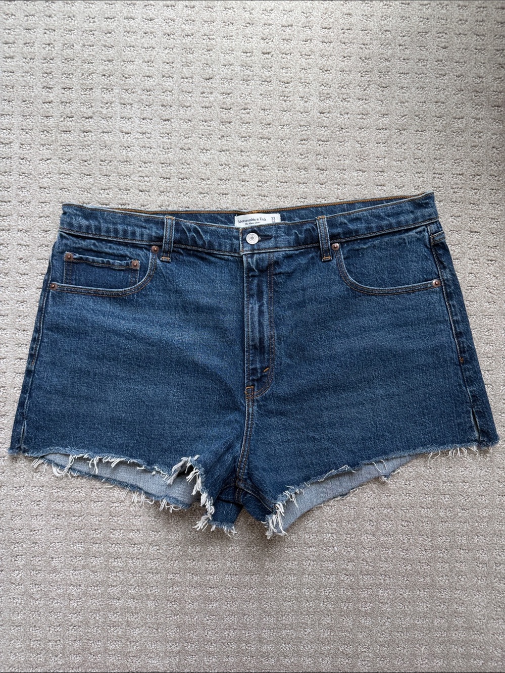 Abercrombie & Fitch Dark Blue High-Rise Frayed Hem Denim Shorts
